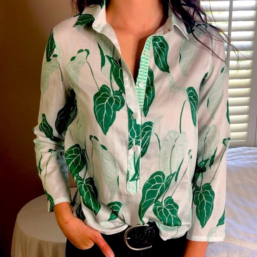 NWOT Persifor Leaf Print Cotton Tunic Top Blouse RARE Women’s XXL